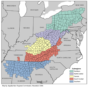 map Appalachian chain regions and counties.png