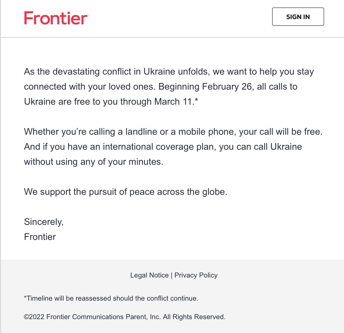 Frontier makes calls to Ukraine free to 3:11.jpg